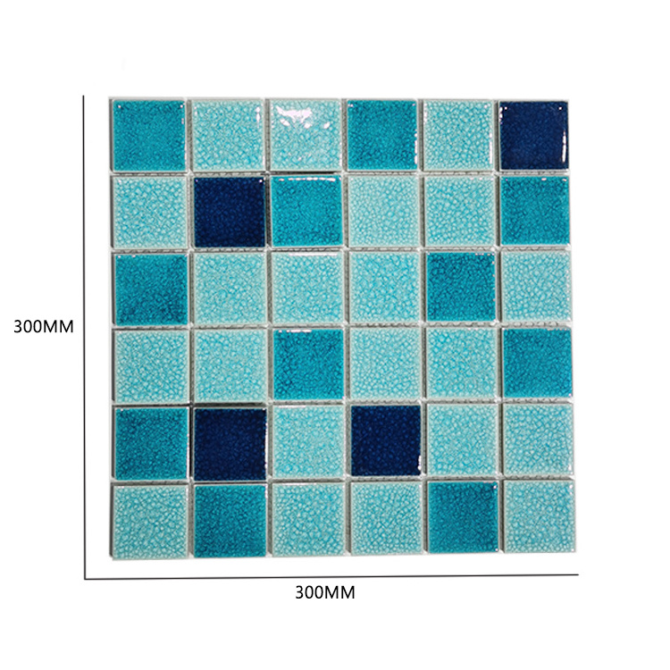 Colors Ceramic Swimming Pool Tile For Hotel Pool  Ice Crack Square Mix Blue Porcelain Swimming Pool Mosaic