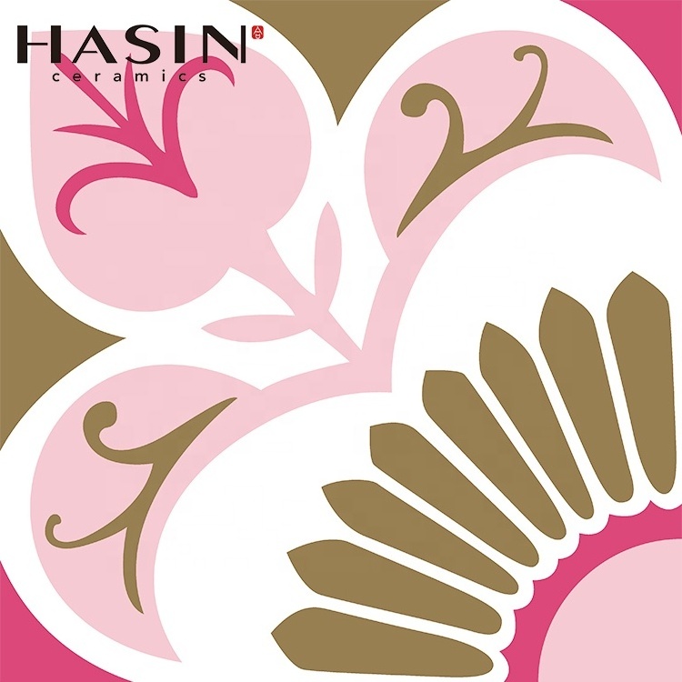 Hasin Pink Flower Pattern Porcelain Cartoon Ceramic 20x20cm Antique Floor Morocco Tile