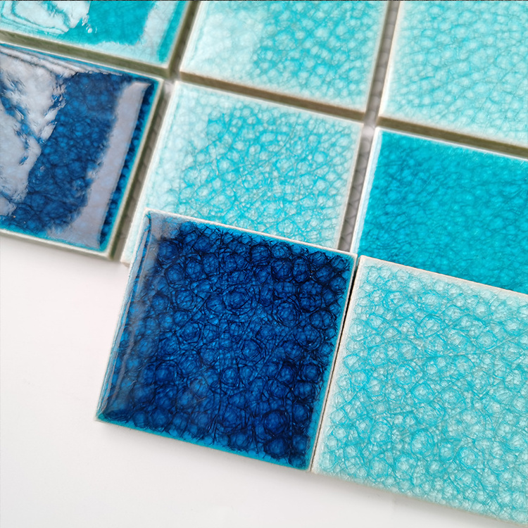 Colors Ceramic Swimming Pool Tile For Hotel Pool  Ice Crack Square Mix Blue Porcelain Swimming Pool Mosaic