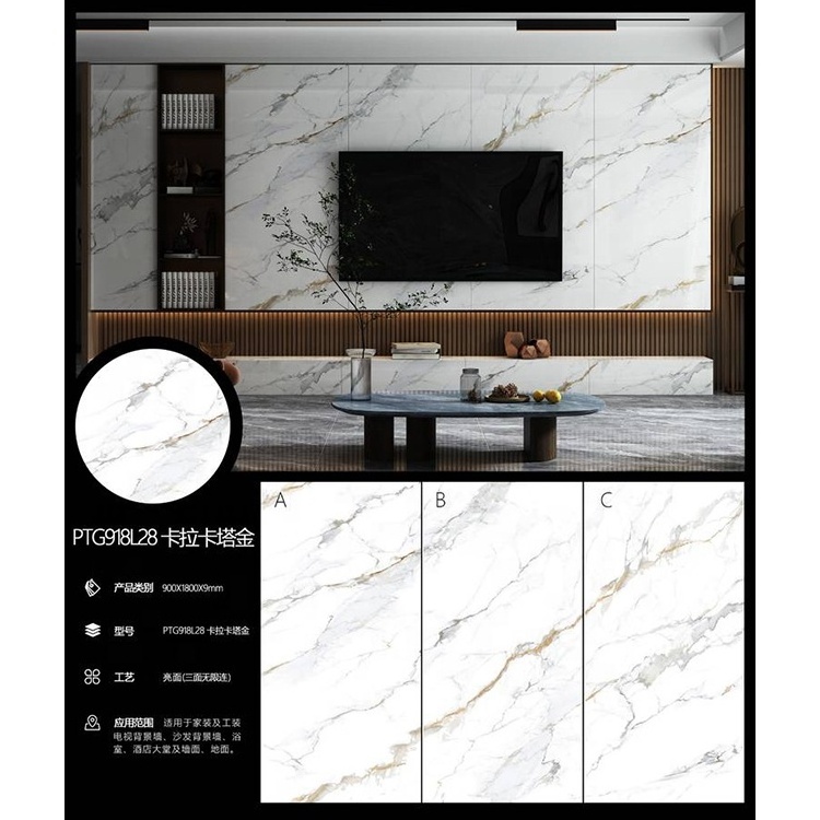 900x1800mm New Materials Glossy Big Slab White Gold Vein Marble Floor And Wall Tile Rock Beam For Home