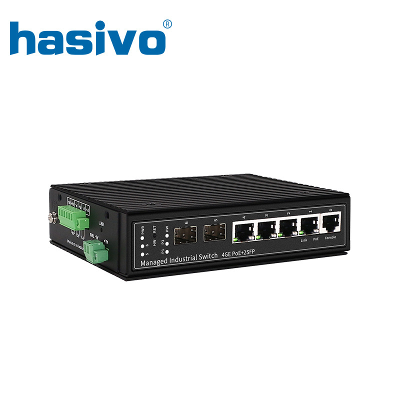 4 Port PoE Full Gigabit Industrial Managed PoE Ethernet Switch with 2 SFP DIN Rail Network Switch 24V/48V BT_90W PoE Switch