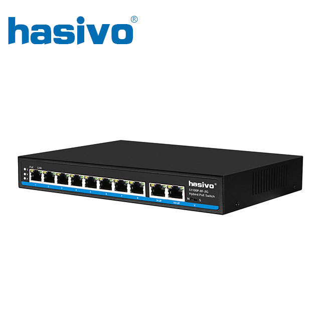 8 Port PoE 10/100M Switch with 2 Gigabit RJ45 Uplink IEEE 802.3af/at Active PoE for Wireless AP 120W PoE Output Unmanaged Switch