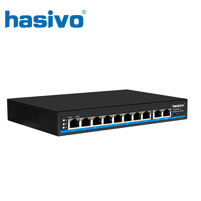 8 Port PoE 10/100M Switch with 2 Gigabit RJ45 Uplink IEEE 802.3af/at Active PoE for Wireless AP 120W PoE Output Unmanaged Switch