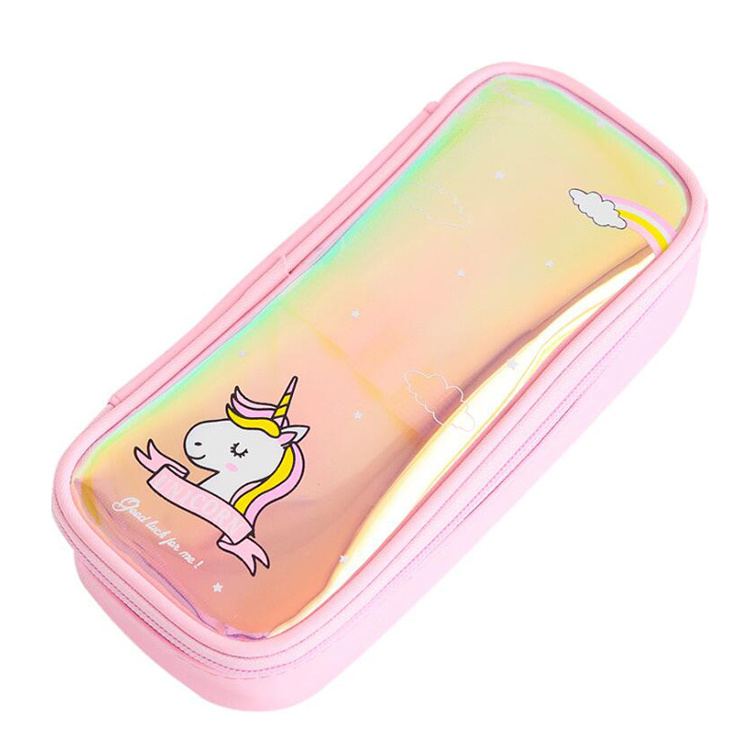 Hologram Colorful Transparent Pen Bag Zipper Cosmetic Makeup Pouch Bright Laser Clear Pencil Case