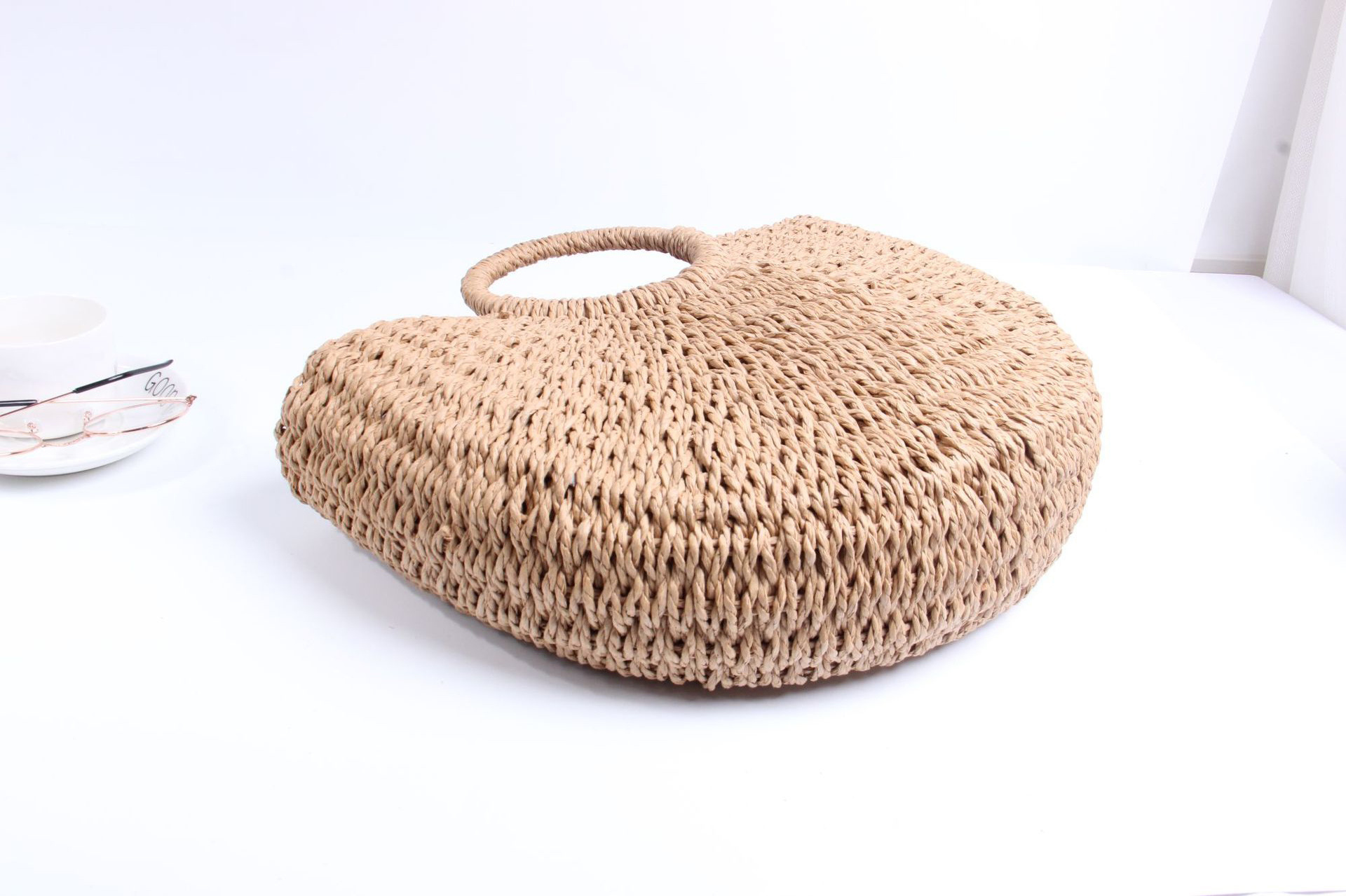 Half Circle Straw Bag Rattan Woven Handbag Ladies Messenger Beach Bags