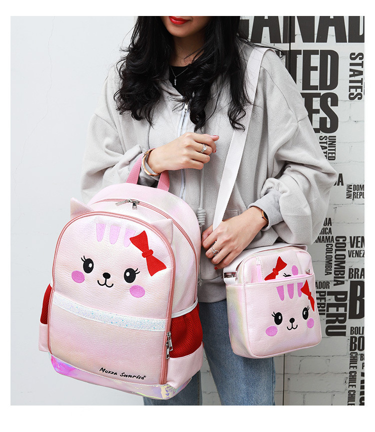 3pcs/set cat Backpack Fashion Girl Glitter School Book Bag Girls Cute Hologram Laser PU Leather Travel Backpacks