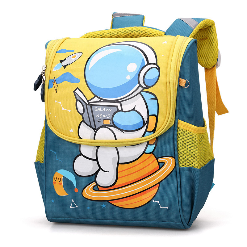 2024 Cartoon Canvas School Bag Large Capacity Waterproof Backpack for Primary and Kindergarten Students Space-Themed Design