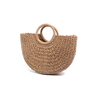 Half Circle Straw Bag Rattan Woven Handbag Ladies Messenger Beach Bags