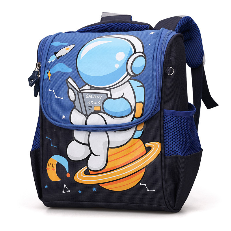 2024 Cartoon Canvas School Bag Large Capacity Waterproof Backpack for Primary and Kindergarten Students Space-Themed Design