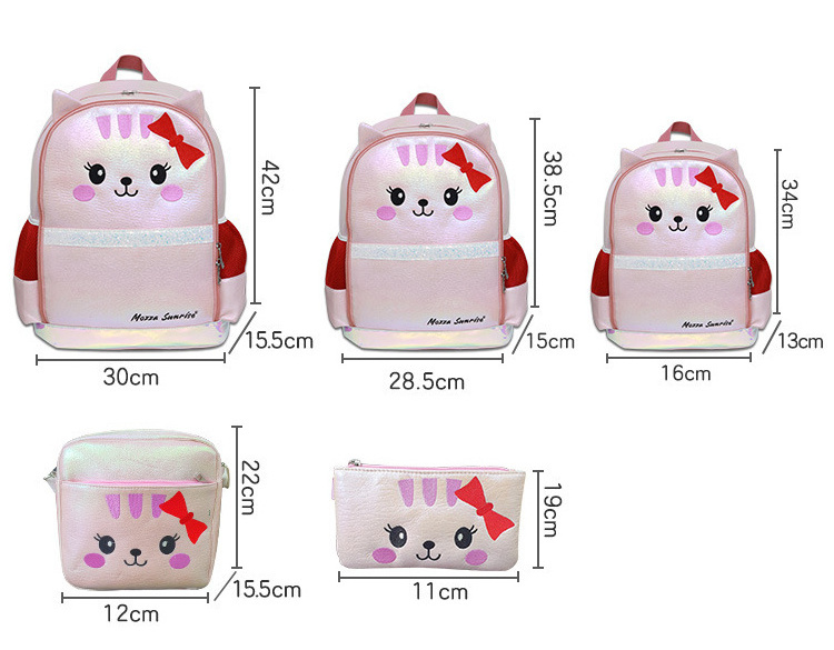 3pcs/set cat Backpack Fashion Girl Glitter School Book Bag Girls Cute Hologram Laser PU Leather Travel Backpacks