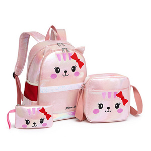 3pcs/set cat Backpack Fashion Girl Glitter School Book Bag Girls Cute Hologram Laser PU Leather Travel Backpacks