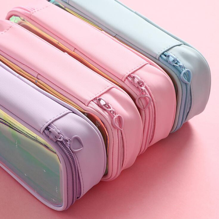 Hologram Colorful Transparent Pen Bag Zipper Cosmetic Makeup Pouch Bright Laser Clear Pencil Case