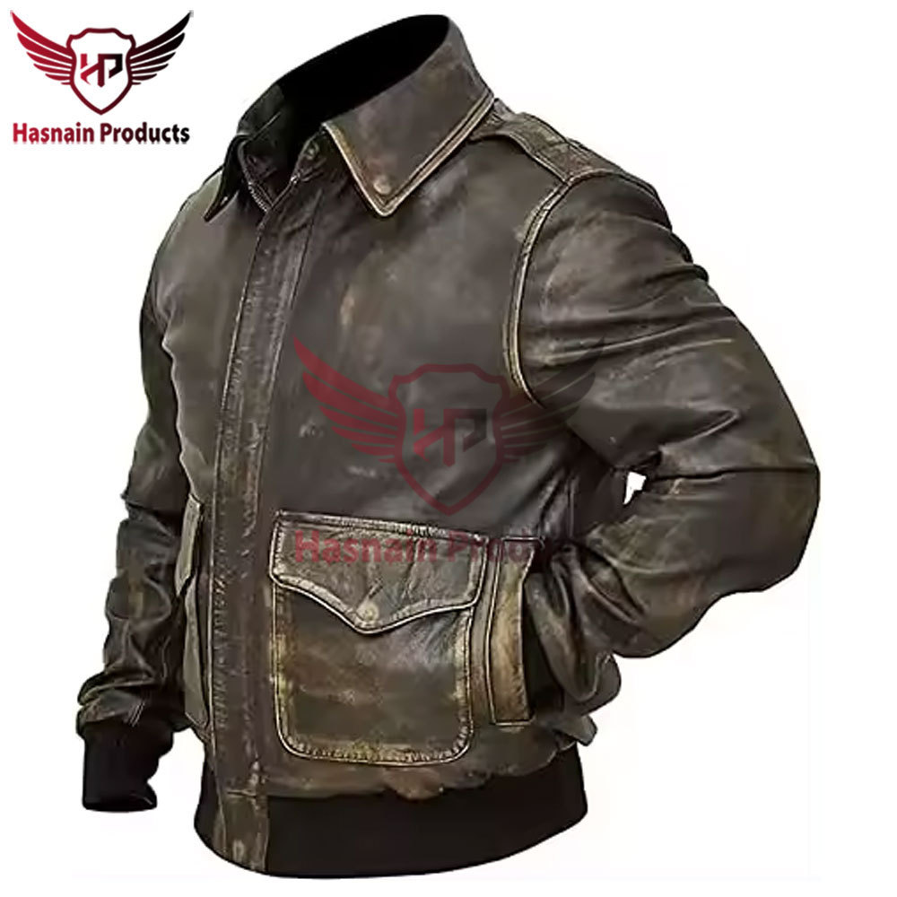 Men's High Quality Genuine Leather Bomber Jacket - Stylish Motorcycle Windbreaker Jacket with Exceptional Design - Wholesale