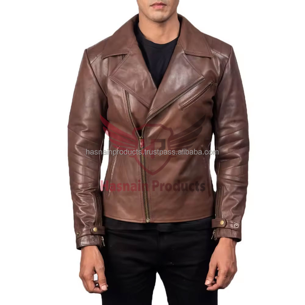 Raiden Brown Men's Classic Style Brown Leather Jacket with Customized Design - 100% Genuine Leather Biker Jacket for Men