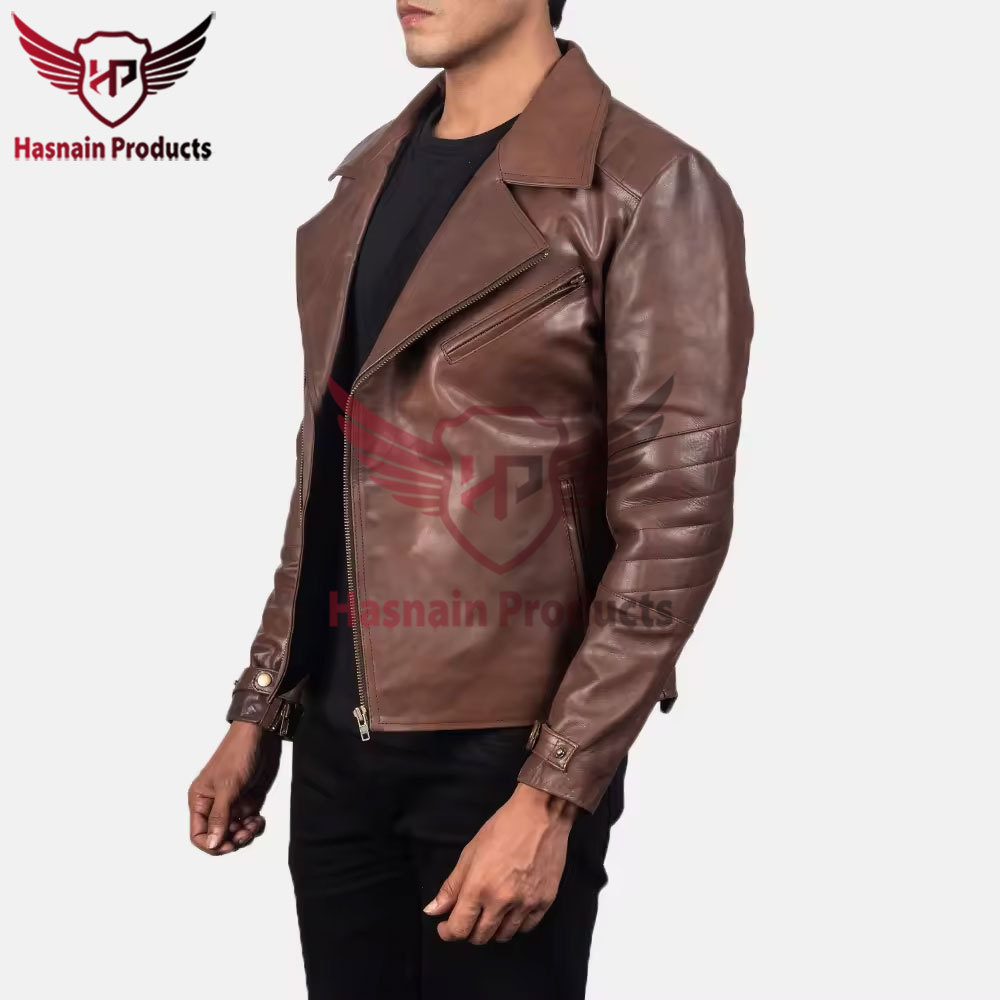 Raiden Brown Men's Classic Style Brown Leather Jacket with Customized Design - 100% Genuine Leather Biker Jacket for Men