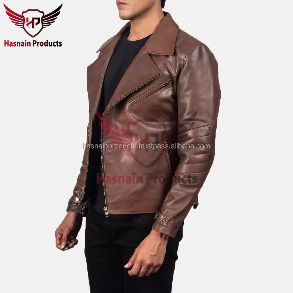 Raiden Brown Men's Classic Style Brown Leather Jacket with Customized Design - 100% Genuine Leather Biker Jacket for Men