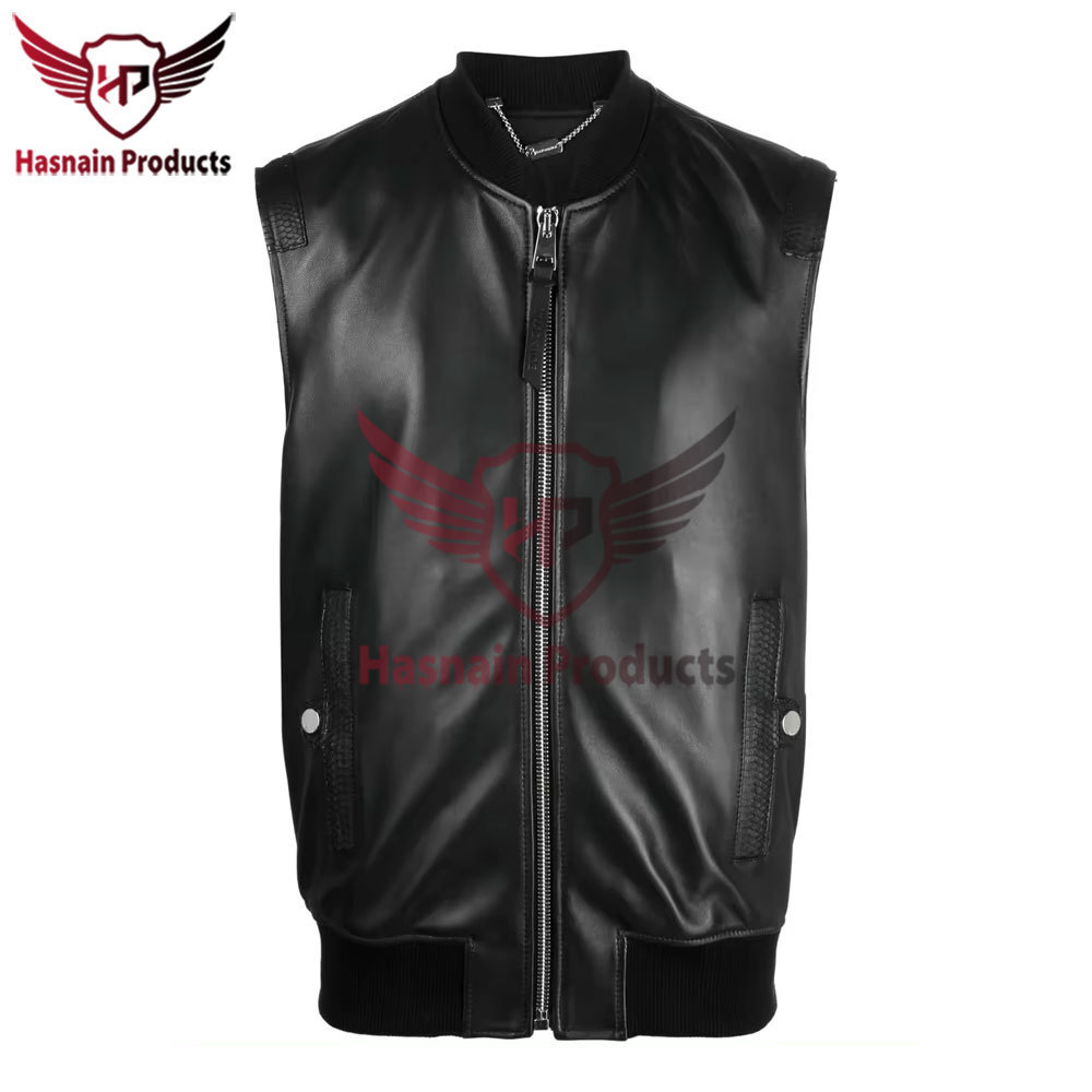 Premium Quality Affordable Breathable Custom Casual Motorbike Black Bomber Leather Vest for Men - Stylish Vests and Waistcoats