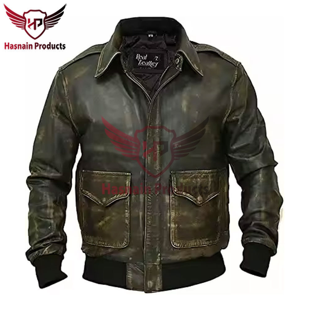 Men's High Quality Genuine Leather Bomber Jacket - Stylish Motorcycle Windbreaker Jacket with Exceptional Design - Wholesale