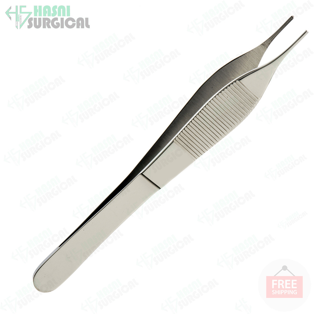 High Quality Stainless Steel Surgical Tissue Forceps Adson Forceps, Serrated STR Tips, 1x2 Teeth