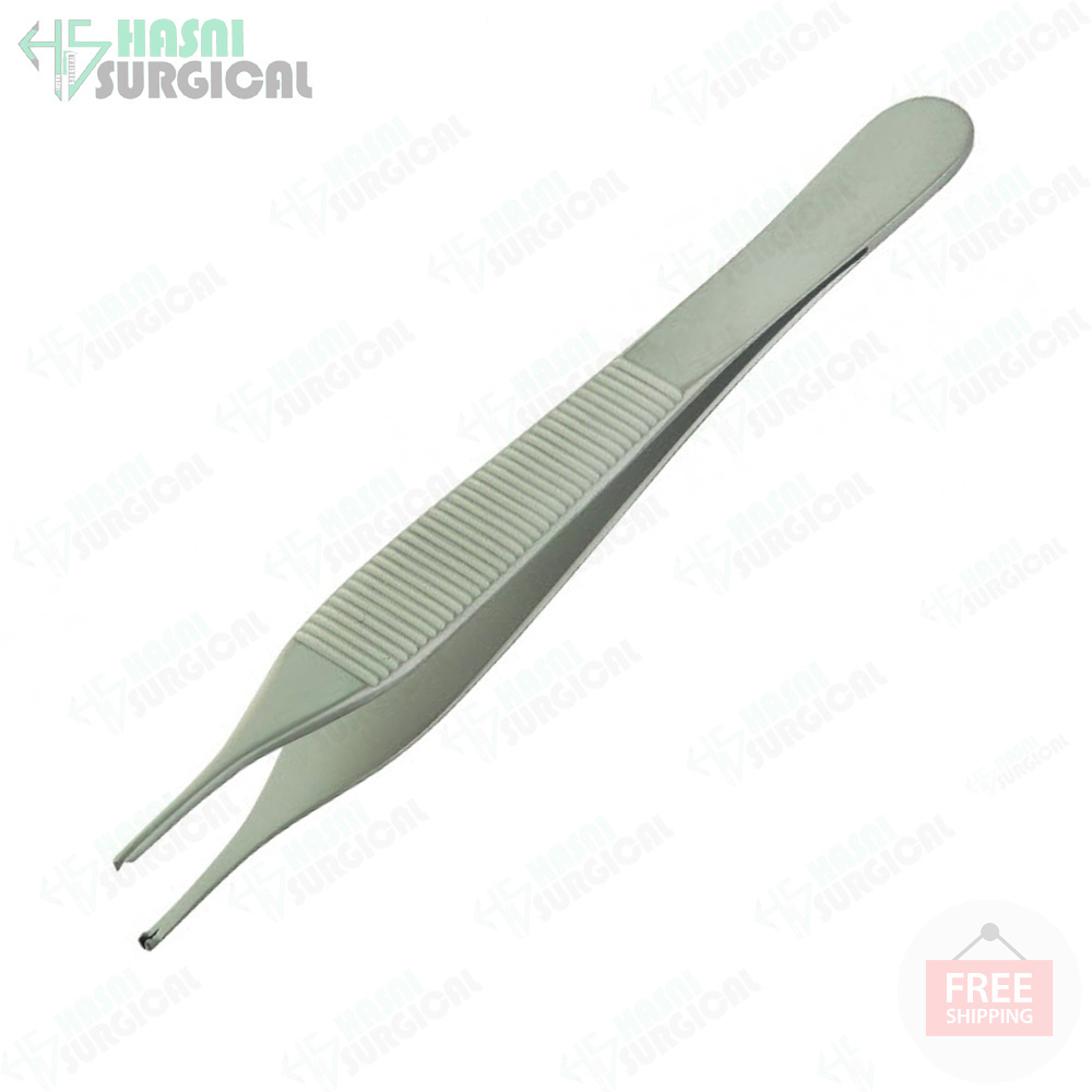 High Quality Stainless Steel Surgical Tissue Forceps Adson Forceps, Serrated STR Tips, 1x2 Teeth