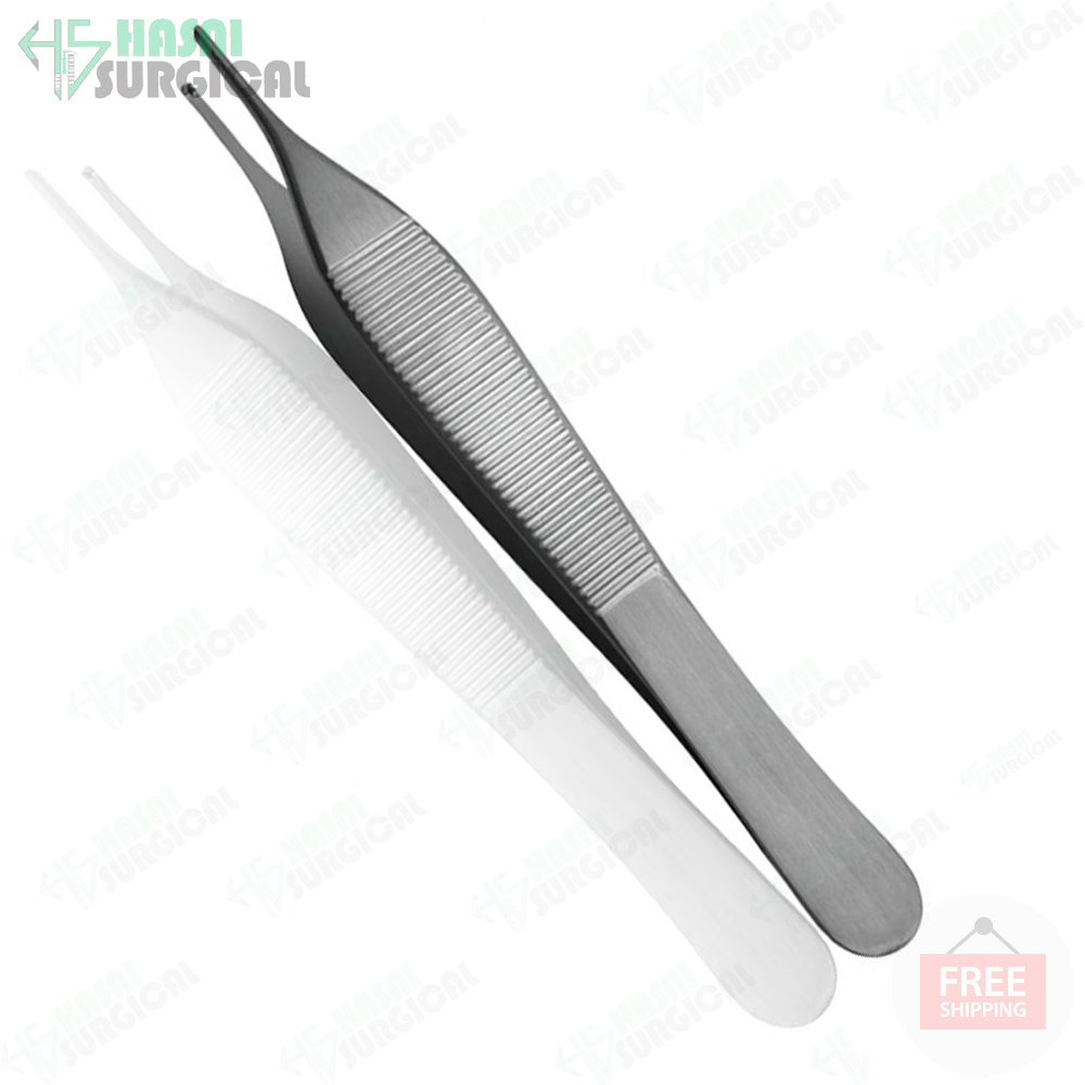 High Quality Stainless Steel Surgical Tissue Forceps Adson Forceps, Serrated STR Tips, 1x2 Teeth