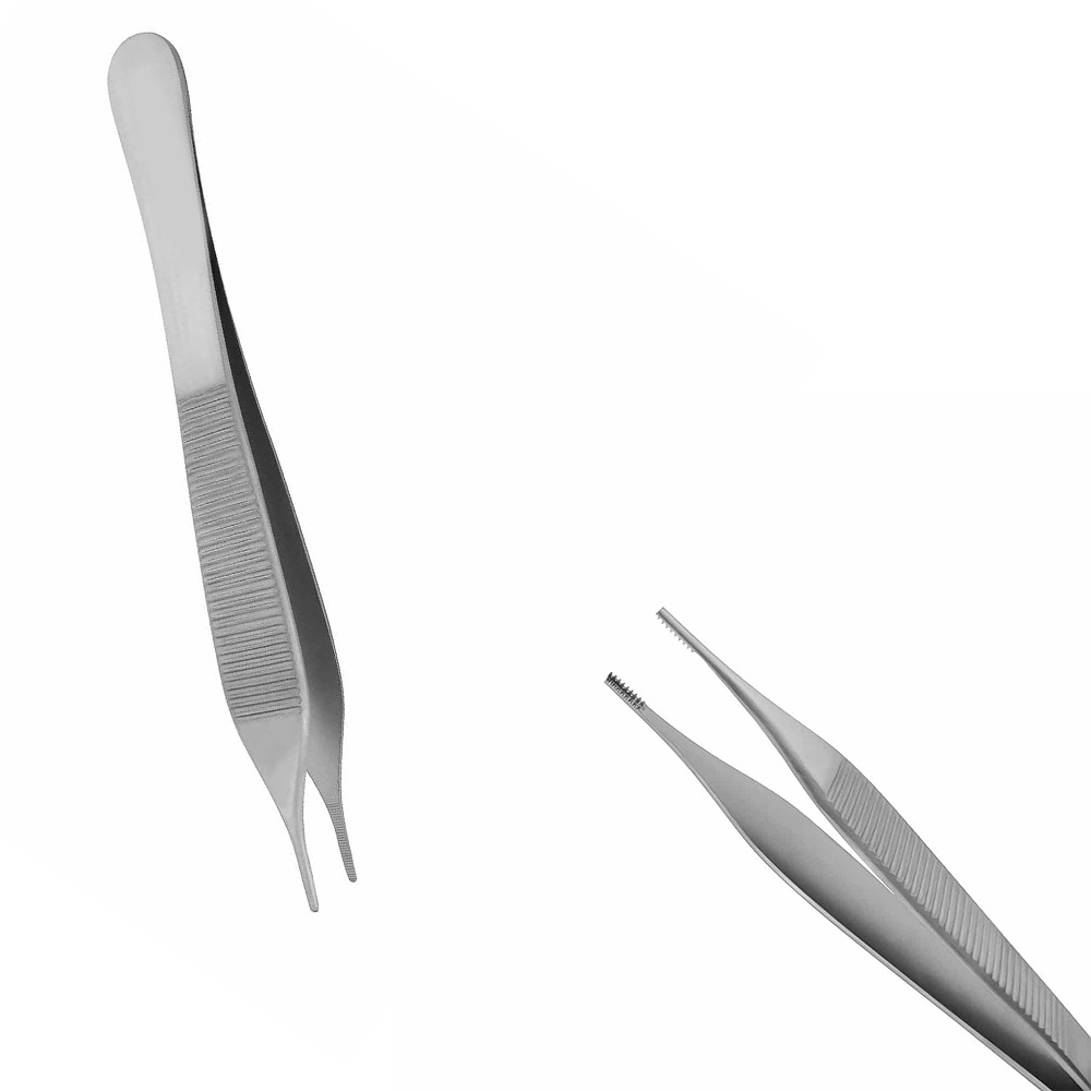 High Quality Stainless Steel Surgical Tissue Forceps Adson Forceps, Serrated STR Tips, 1x2 Teeth