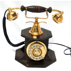 Antique Working retro dial Telephone in brass and wooden classy Vintage design Telephone For Home Decorations