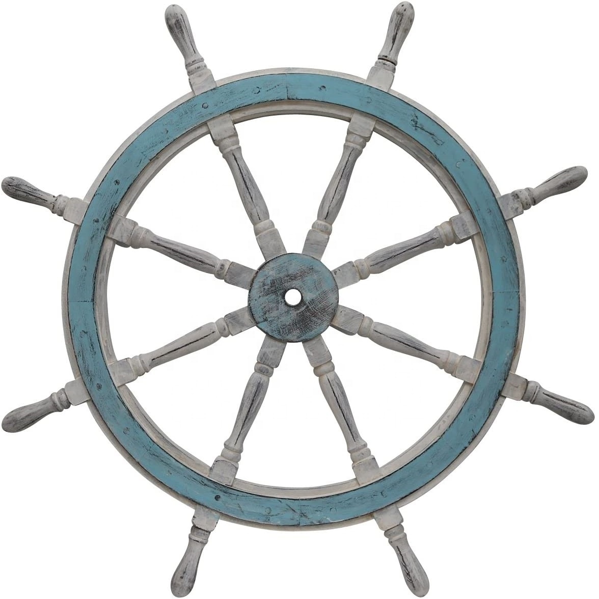 High Quality Nautical Wooden Ship Wheel With Blue And Gray Finishing Handmade Wooden Ship Wheel Wholesale9