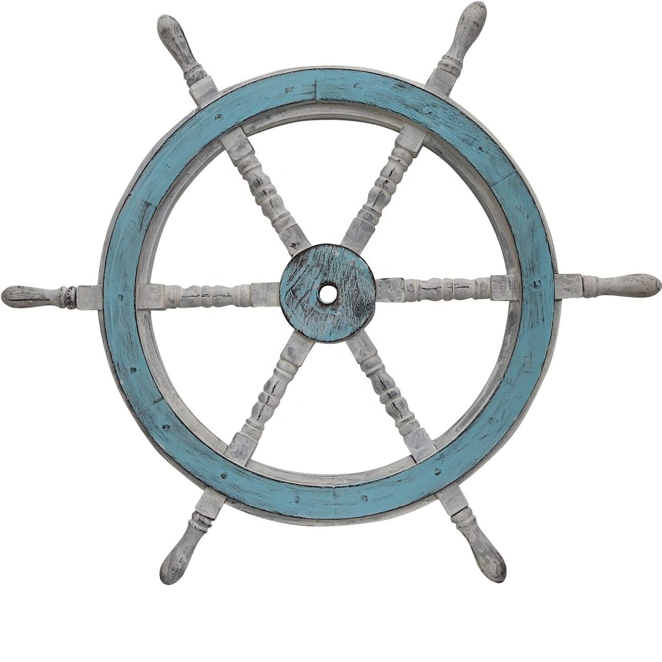 High Quality Nautical Wooden Ship Wheel With Blue And Gray Finishing Handmade Wooden Ship Wheel Wholesale9