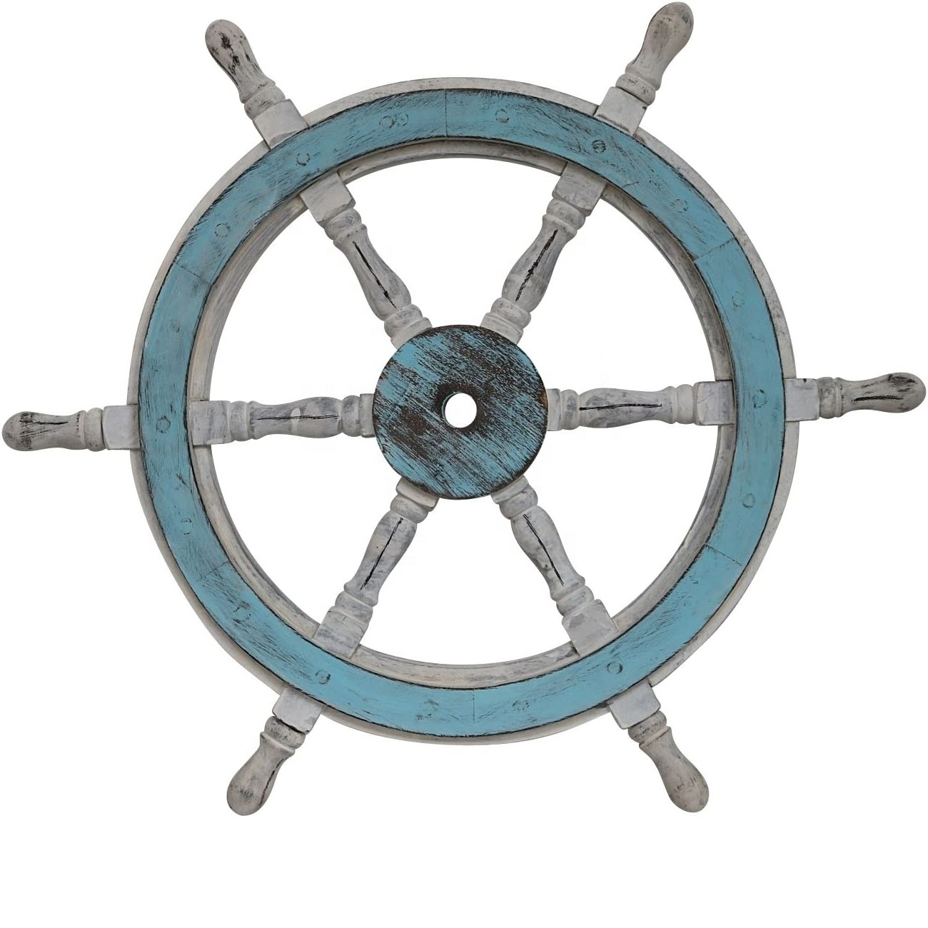 High Quality Nautical Wooden Ship Wheel With Blue And Gray Finishing Handmade Wooden Ship Wheel Wholesale9