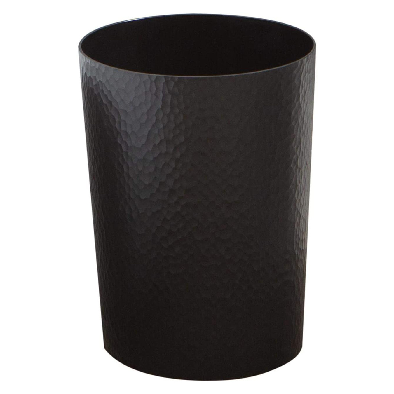 Premium Metal Iron Black Round waste bin with Lid Garbage Box Vintage Hammered Design Dust Bin for Clean Home Trash Can