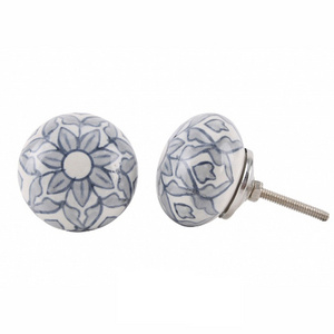 Modern Design Grey / Blue / White Flower ceramic knob wardrobe handle premium quality Cabinet handle In Ceramic For Sale