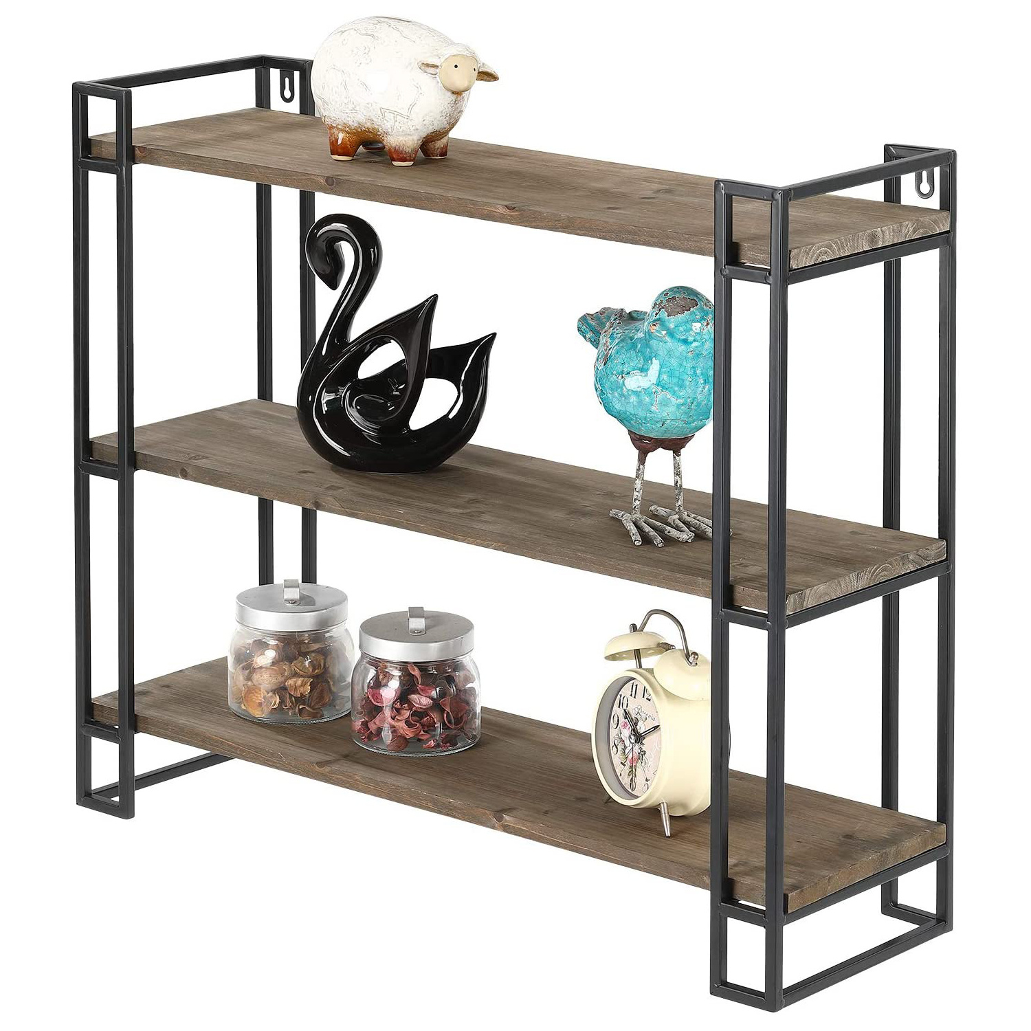 Industrial 2 tier wall shelving unit rustic floating wall mounted bookshelfe  industrial furniture Wall rack For home and office