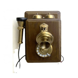 Rare and Antique Telephone Wall mounted design For Sale Vintage accessories Brass and wooden telephone For Sale