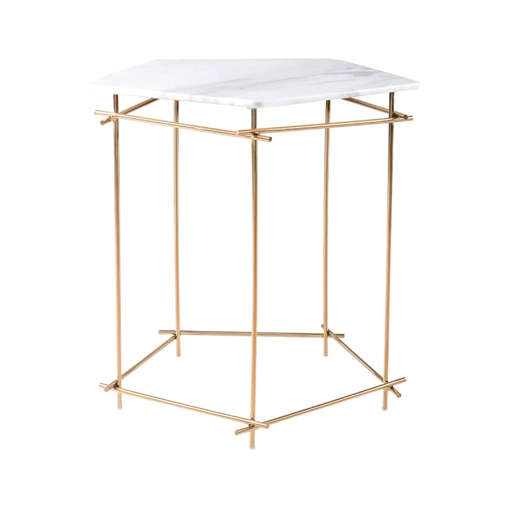 Golden Iron frame Side table with marble top modern Iron Coffee tables Cocktail metal tables wire Furniture wholesale