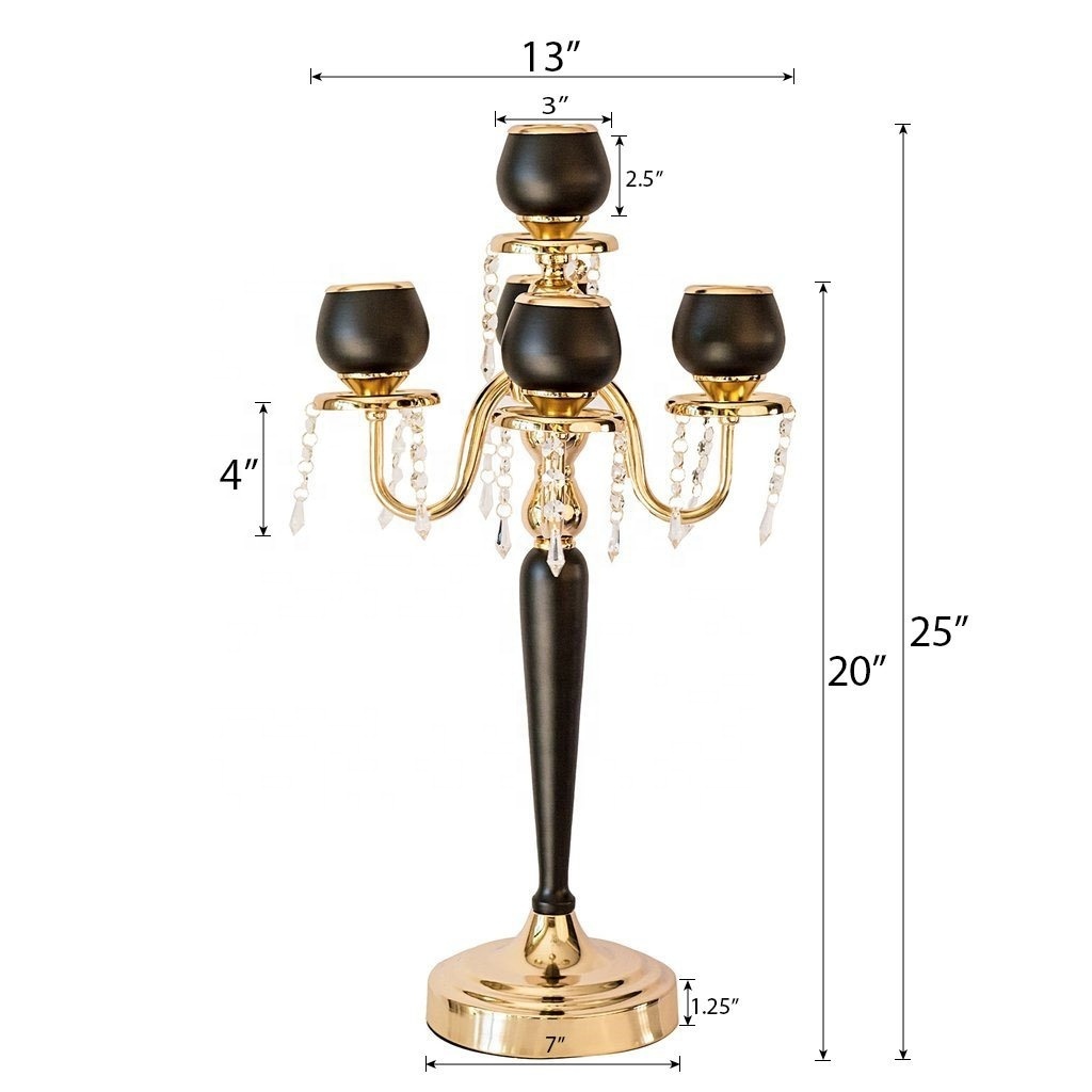 High Quality Aluminium Candelabra With White beads And Black And Golden Finishing Handmade Metal Wedding Decor Gift