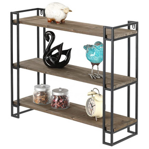 3 tier rustic wood and metal wall mounted shelf industrial wall shelving unit for home and office Industrial furniture shelf