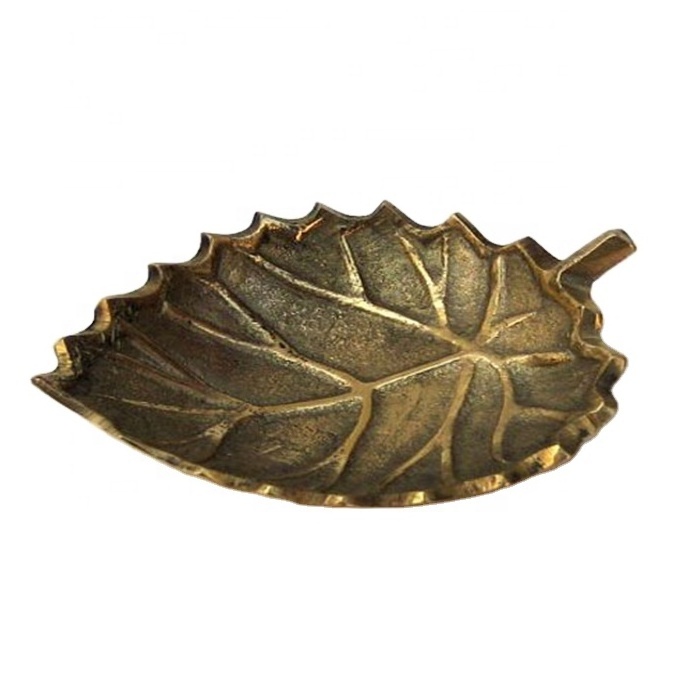 New Arrival Leaf shape brass serving tray solid quality brass serving tray standard size brass tray exporters