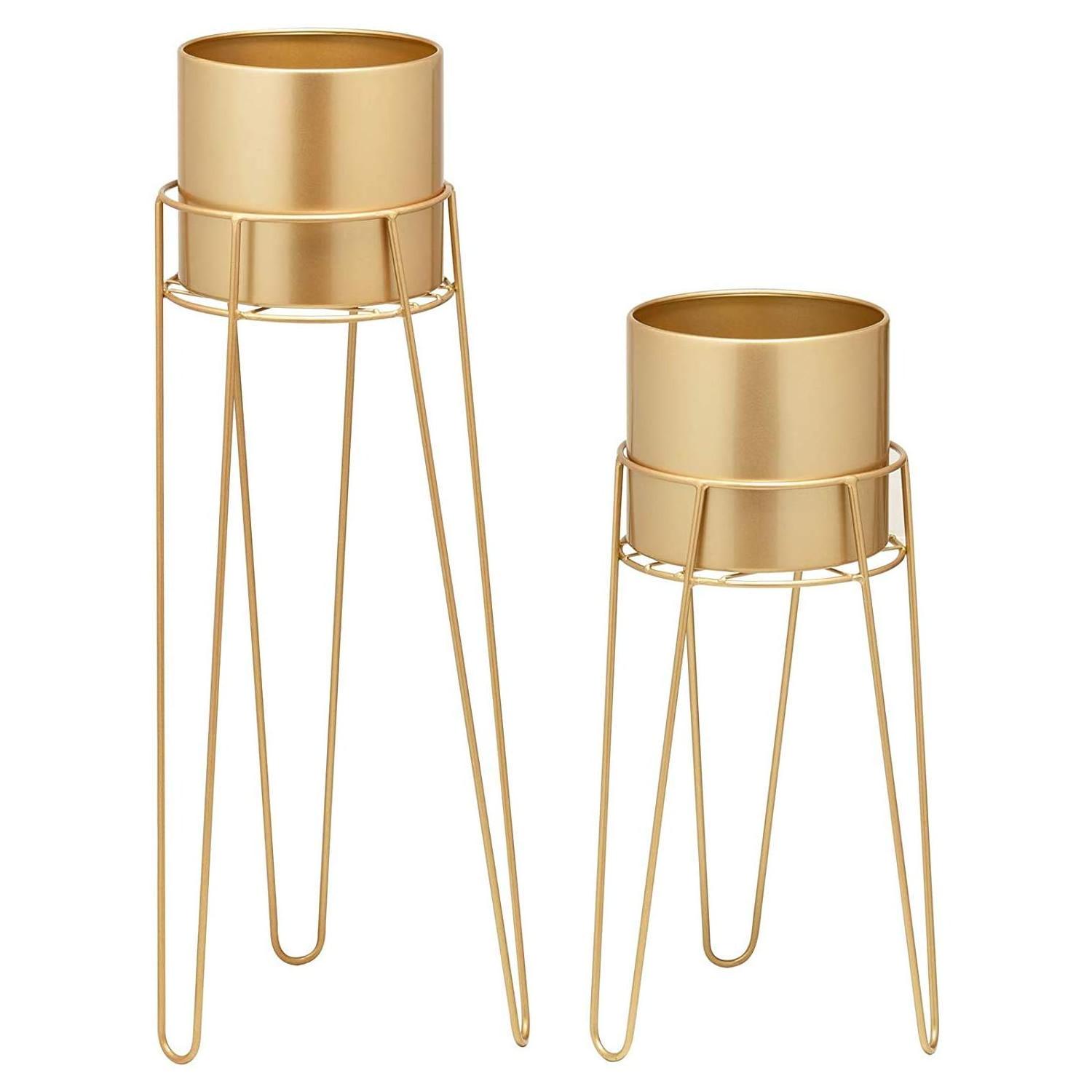 Set of 2 table Top Metal planters with square wire stand golden finished Flower pots Flower planters Customized