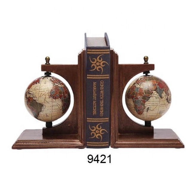 Wooden Brass Nautical Globe Bookend Pair