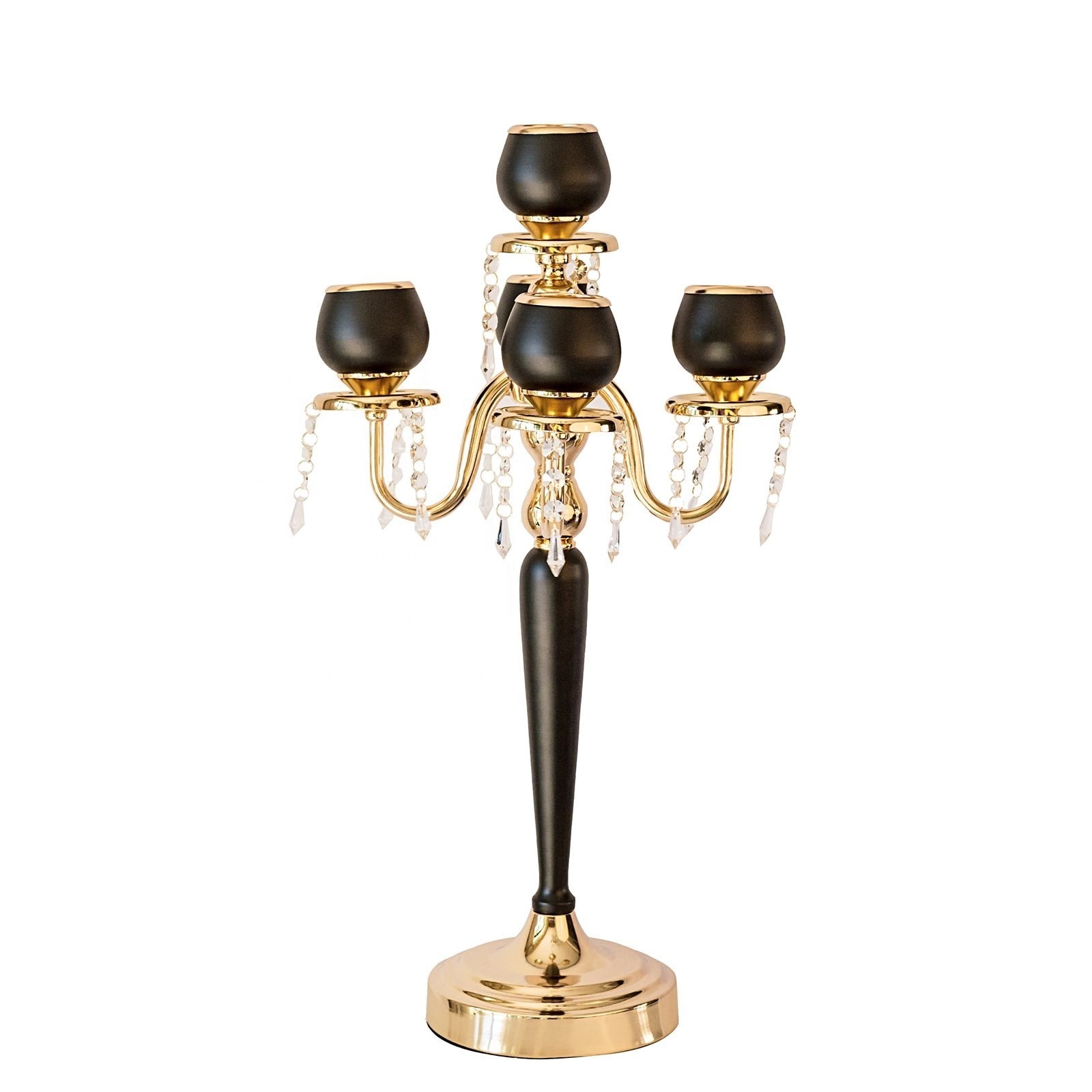 High Quality Aluminium Candelabra With White beads And Black And Golden Finishing Handmade Metal Wedding Decor Gift