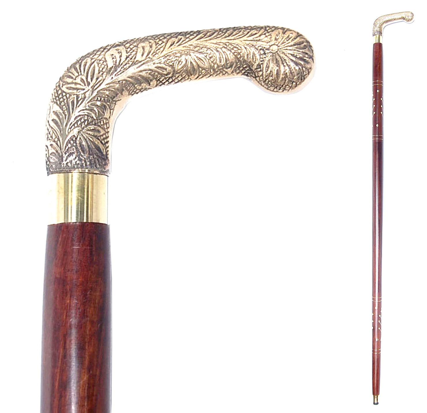 Brass/ Wood Vintage Design Walking Stick with Brass Anti Slip Handle Hiking Stick for walking Protection Stick