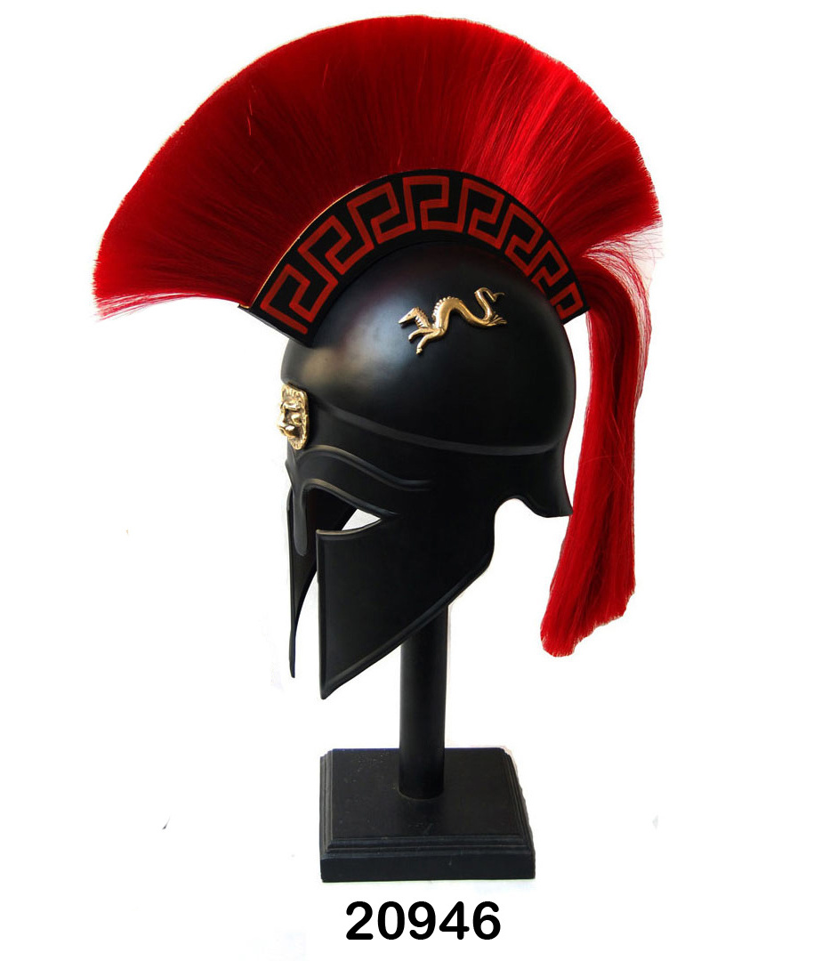 Royal Greek Corinthian Armor Helmet with Black Antique/ Lion and Dragon Logo Medieval Armor Helmet for Sale