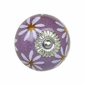 Violet Color Heritage Folk Daisy Ceramic Drawer Knob drawer pull handle bathroom wardrobe and dresser Knob Ceramic For Sale