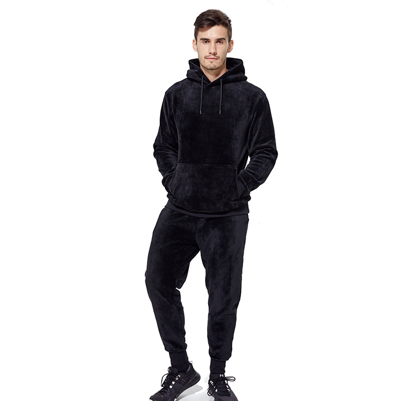 Top quality custom design men track suit blank black jogger winter velour tracksuit