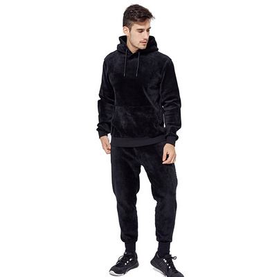 Top quality custom design men track suit blank black jogger winter velour tracksuit