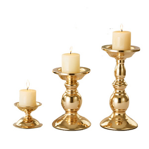 Traditional Gold Color Home Wedding Decor Vintage Metal Column Brass Taper Candle Holder