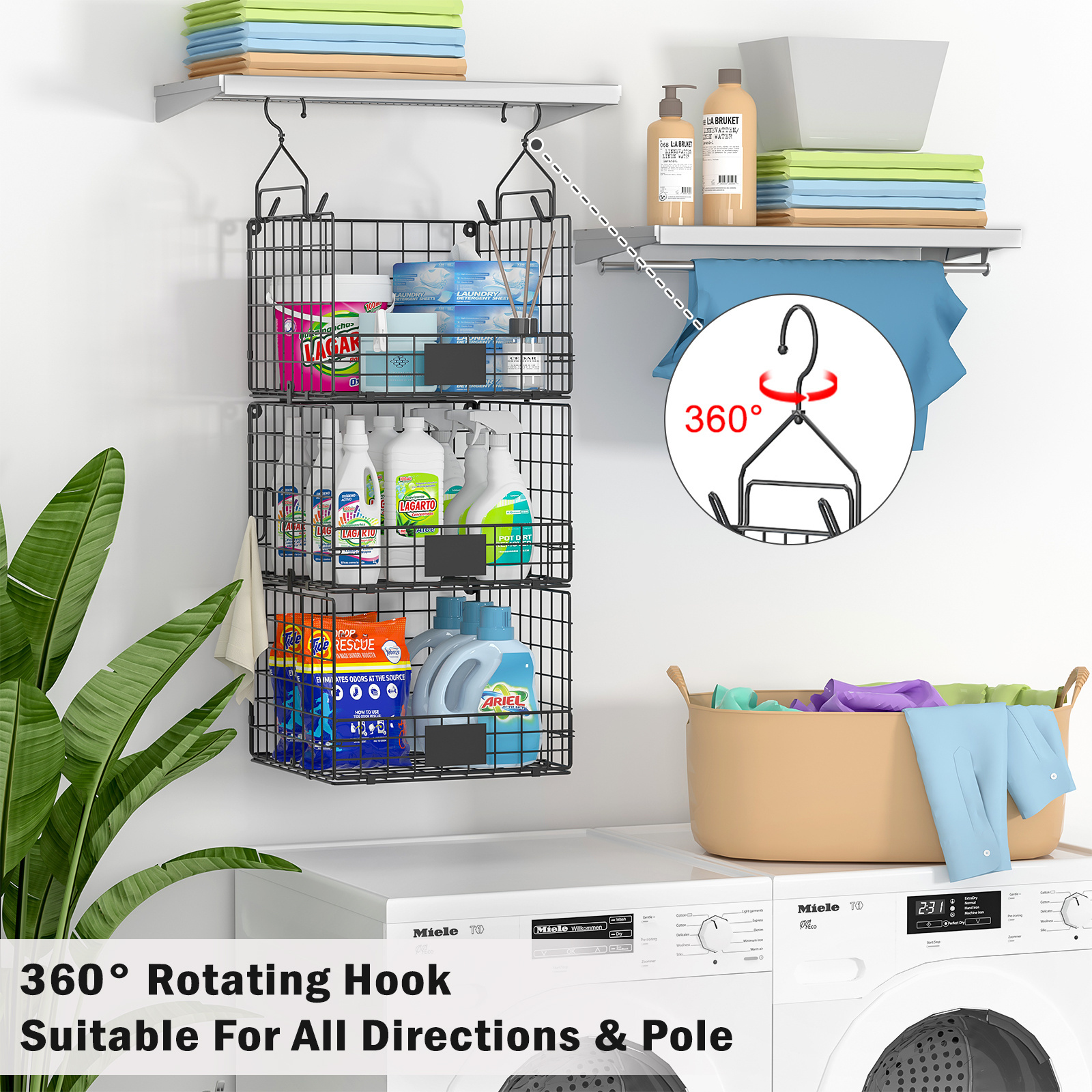 Reasonable Price Foldable Metal Wire Laundry Storage Baskets Organizer 3 Tier Hanging Bathroom Counter Top Organizer Shelf