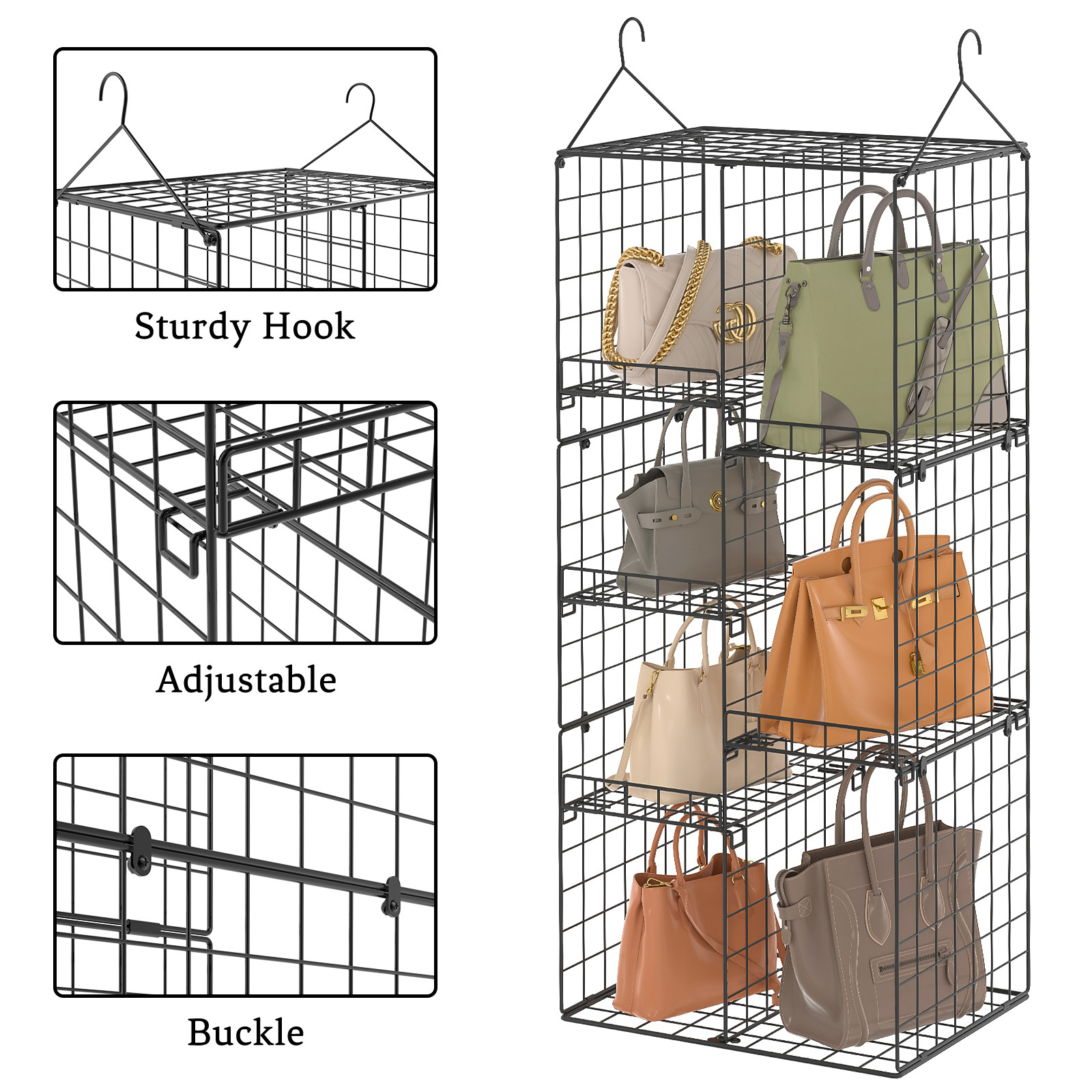 Bedroom Clothes Foldable Cube Organiser Metal Square Hanging Foldable Storage Bag Basket For Dirty Clothes