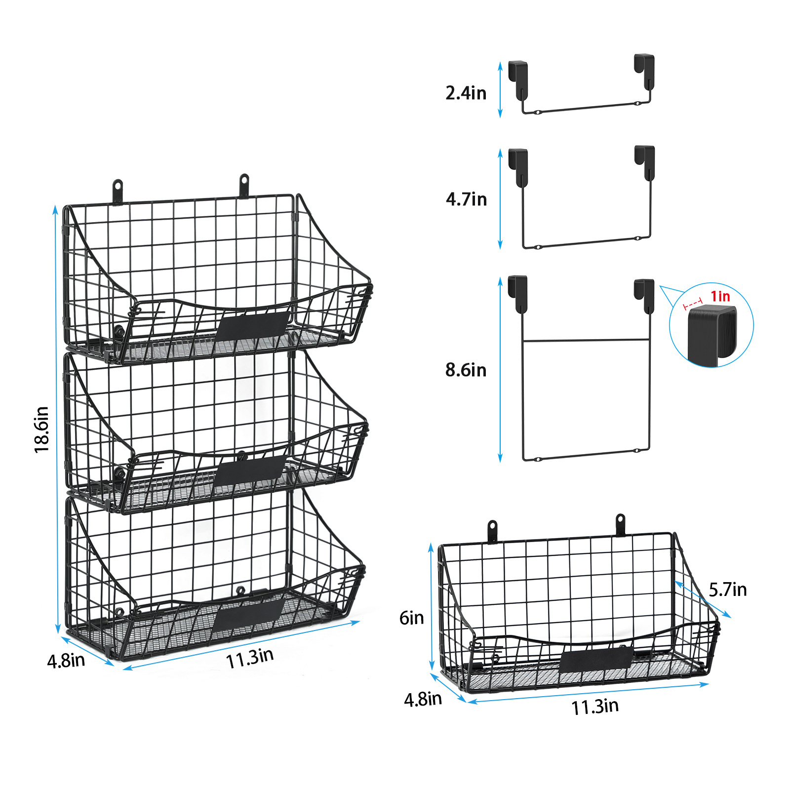 3 Pack Small Metal Wire Cabinet Basket Rack Over The Door Pantry Organizer Rack For Kitchen Bathroom Laundry